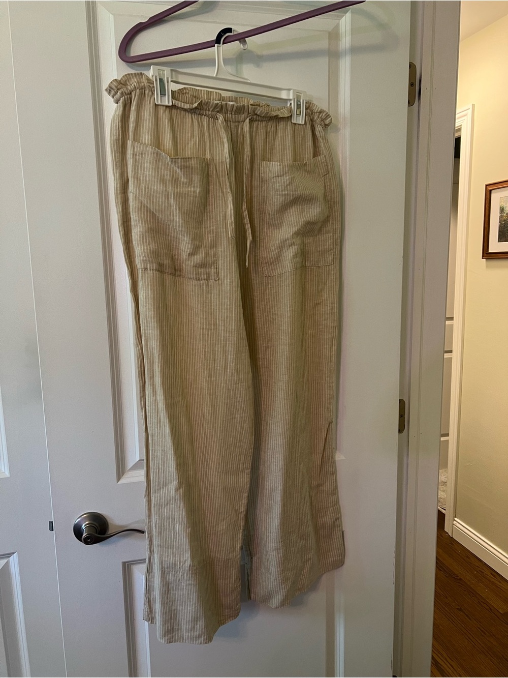 Zara Beige and White Striped Relaxed Waist Pants